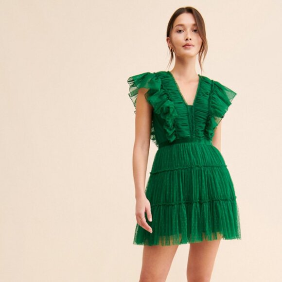 Anthropologie | Dresses | Anthropologie Geisha Designs Tiered Tulle Green  Mini Dress | Poshmark
